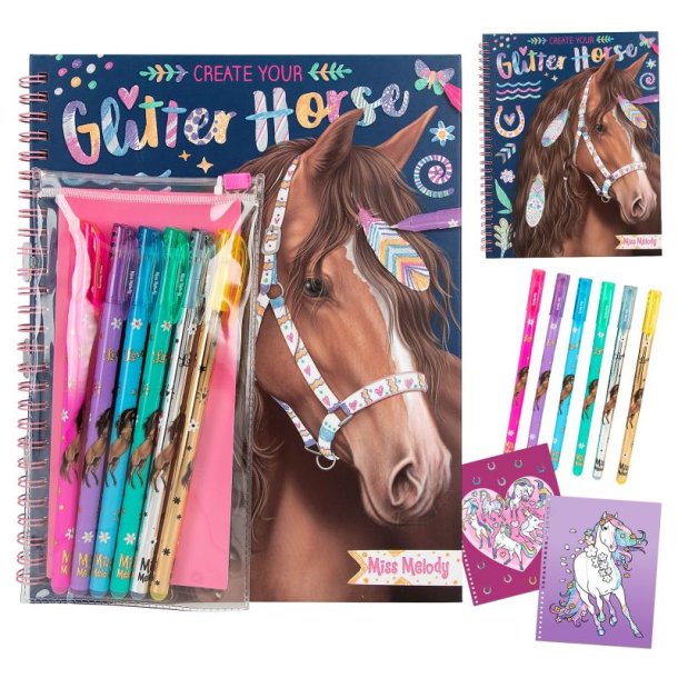 MISS MELODY Glitter Horse malebog med gelpens