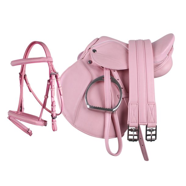 QHP COMPLETE Ponysadel og trense. Pink