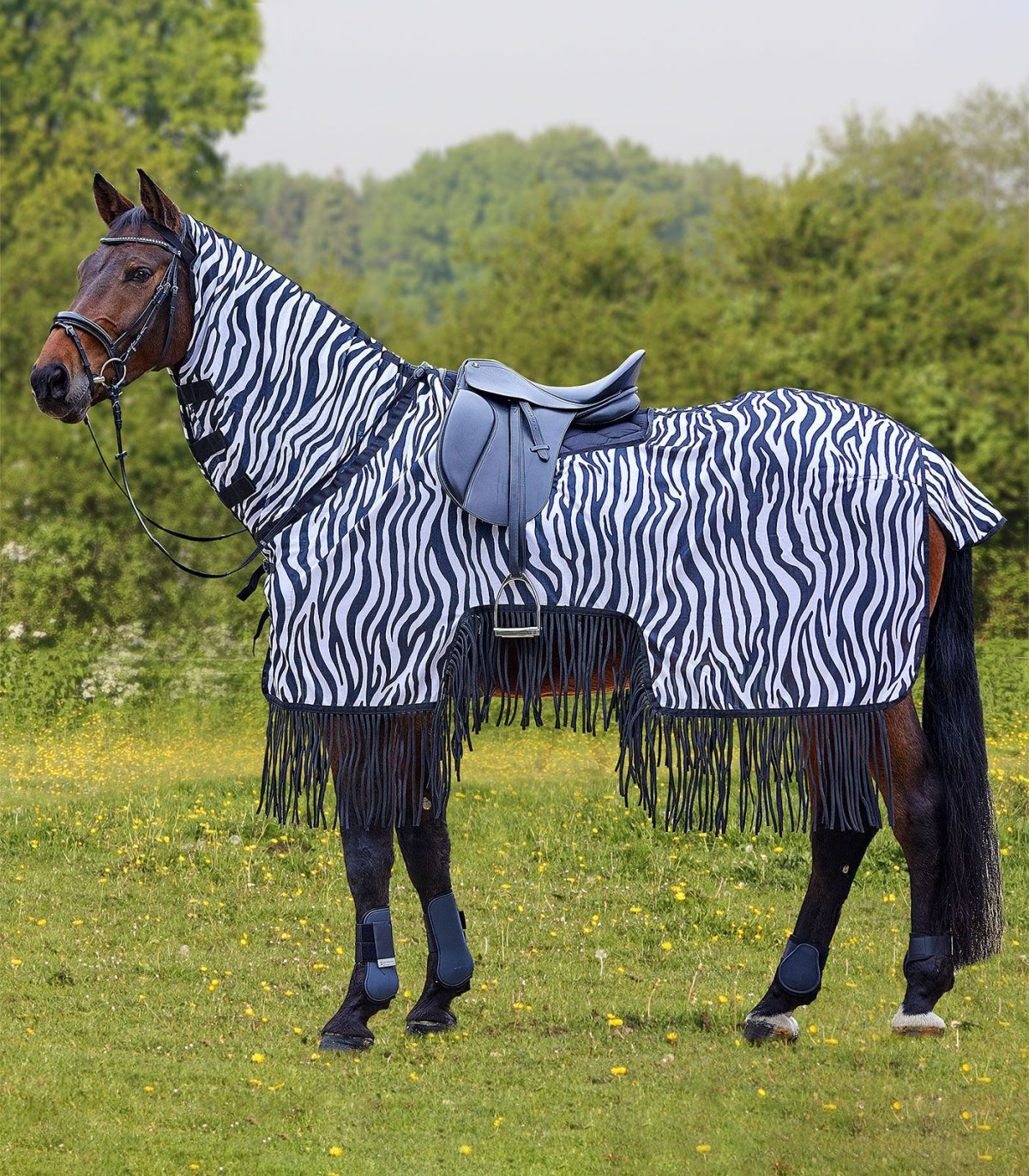 Waldhausen Maschera Anti-mosche Zebra Per Cavallo – Pony – Tessuto A Maglia Fine Con Effetto Repellente
