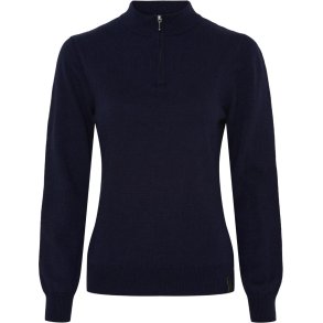 CATAGO VICTORIA Strikket ridebluse med halv lynls. Navy