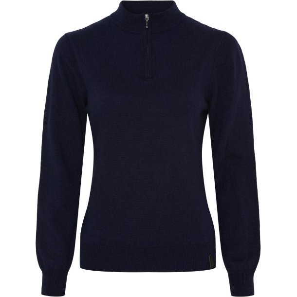 CATAGO VICTORIA Strikket ridebluse med halv lynls. Navy