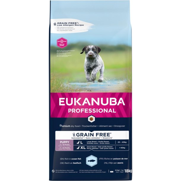 EUKANUBA Puppy &amp; Junior. Kornfri. Stor race. Havfisk. 18kg